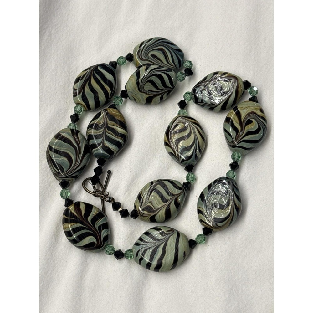 Artisan Necklace & Earrings set Featuring Handmade Lampwork Glass Beads Green 12